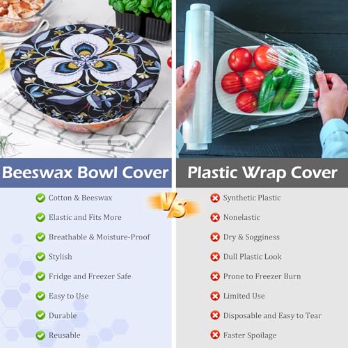 5Pcs Reusable Beeswax Elastic Bowl Covers for Bread Proofing and Food Cover (Lotus)