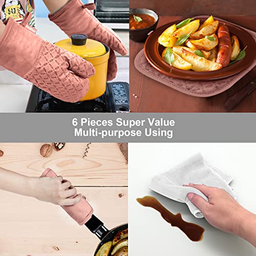 Oven Mitts and Pot Holders 6pcs Set (Pink)