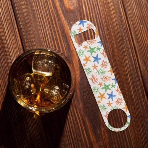 Watercolor Starfish Stainless Steel Bottle Opener Marine Coral Algae Aquatic Plant Abstract Tropical Orange Blue Flat Beer Bottle Opener Keychain for Home Kitchen Bar Restaurant Party Gift (Watercolor Starfish)