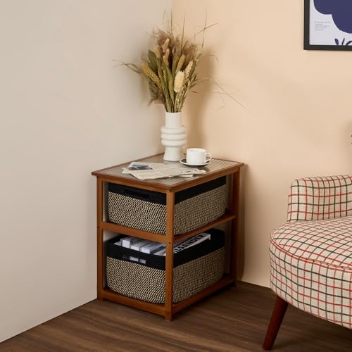 Large Storage Baskets for Shelves (2pcs-L17×W13×H7.5" / Woven Brown)