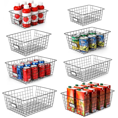 8 Set Extra Large Wire Baskets for Organizing with Lables (Large-8 Pack)