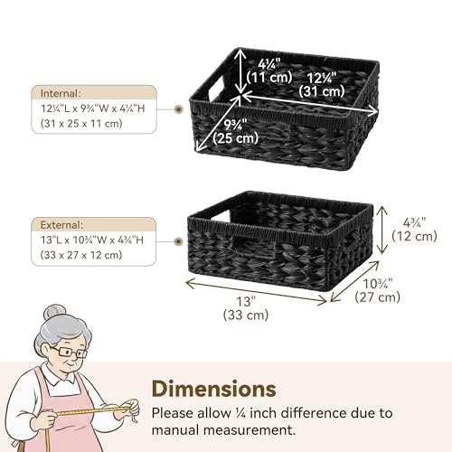 Wicker Baskets for Organizing (Black / 13"L x 10¾"W x 4¾"H)