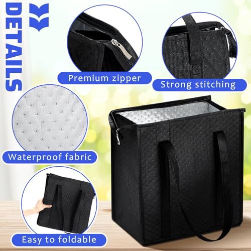 4 Pcs Insulated Grocery Bags Reusable (Royal Blue, Black)