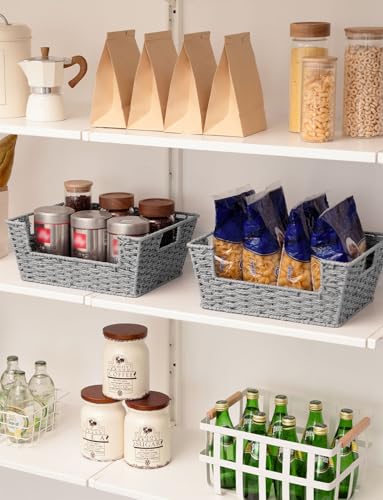 Pantry Baskets for Organizing (Gray / 13 ½"L x 10 ¾"W x 5"H)