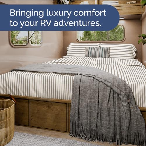 Short Queen Size 4 Piece Bed Sheet Set (44 - Beige Stripes 2 / Short Queen)