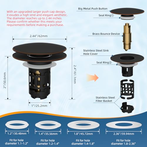 Upgraded 3 in 1 Bathroom Sink Drain Strainer (Oil-rubbed Bronze)