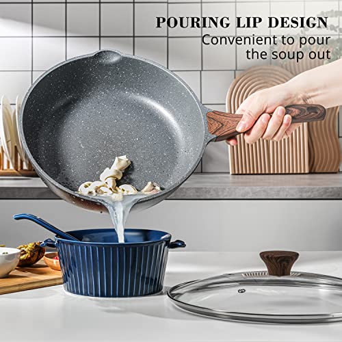 Nonstick Frying Pans (Gray / 9.5 Inch+5QT w/ Lid)