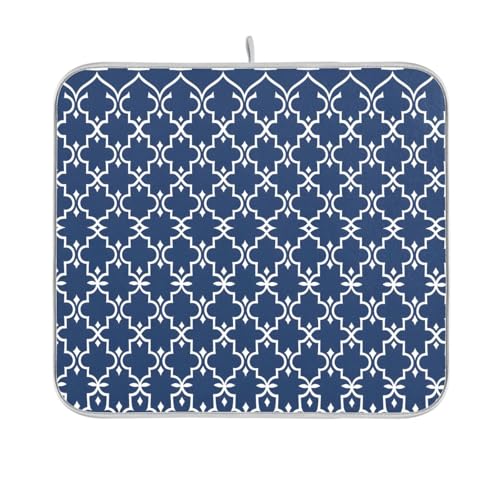 Super Absorbent Dish Drying Mat Microfiber Fast (Navy Blue Moroccan / 18" x 24")