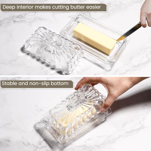 Modern Fancy Clear Glass Butter Dish with Lid (Clear-4 / Amber/Clear)