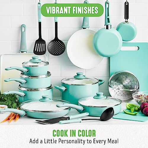 Soft Grip 23 Piece Kitchen Cookware Pots and Frying Saucepans Set (23 Piece Cookware Set / Turquoise)