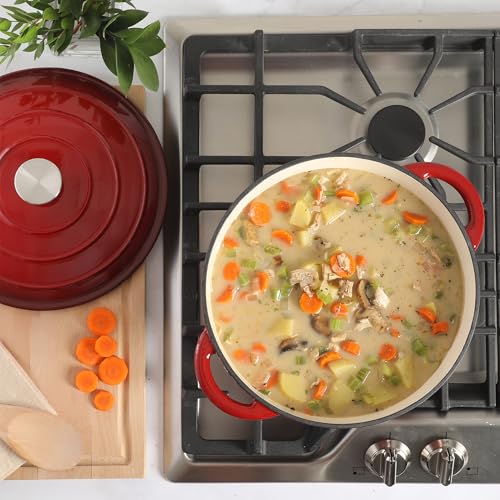 Addlestone 7 Qt Enameled Cast Iron Dutch Oven Pot with Lid (7-Quart / Gradient Red)