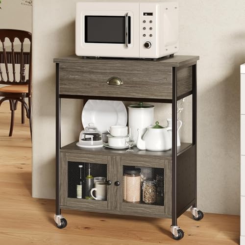 Coffee Bar Cart Cabinet (Wash Grey)