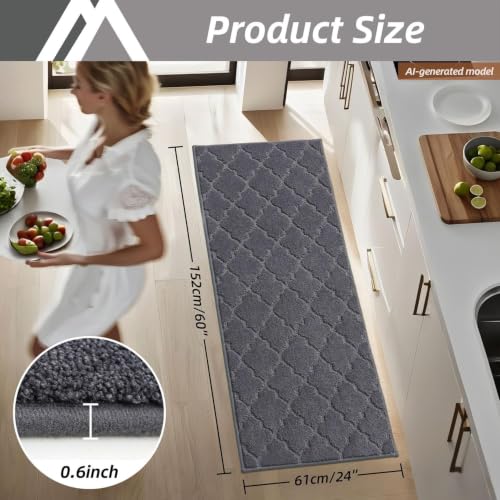 Kitchen Rugs Non Slip Washable 24"x60" (14.4 Sq Ft)
