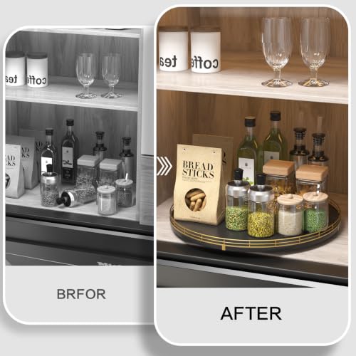 16 Inch Oak Lazy Susan Organizer with Gold Rail and Black Finish (Gold Black / 16)