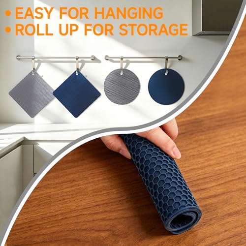 Silicone Trivets for Hot Dishes (Grey & Navy Blue: Square & Round)