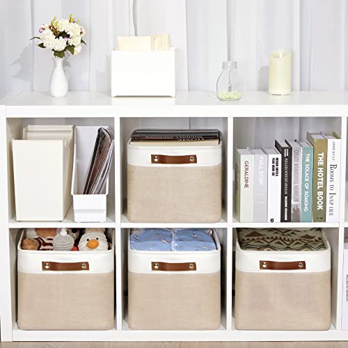 Fabric Storage Bins for Laundry (White&Khaki / L-15"x11"x9.5")