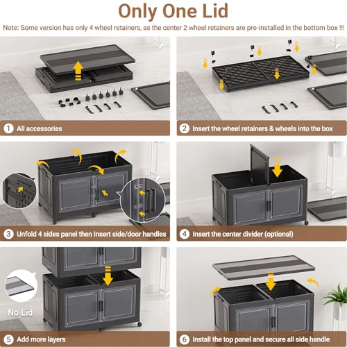 200Gal XL Stackable Storage Bins Foldable Box Cabinet for Home (Black / 200QT-4Pack)