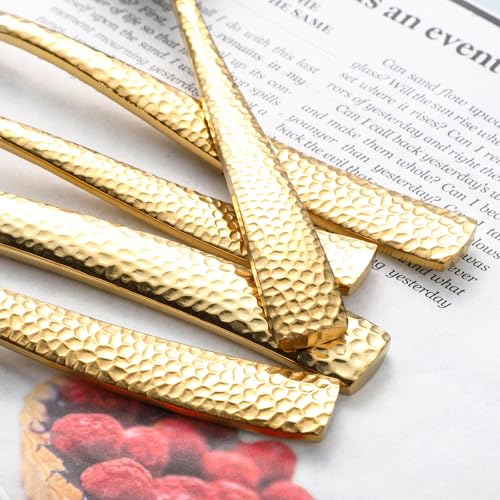 Hammered Silverware Set For 4 (20pcs Gold)