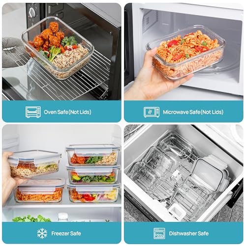 5Pack 30oz Glass Meal Prep Container Sets with Lids (Grey / 30oz)