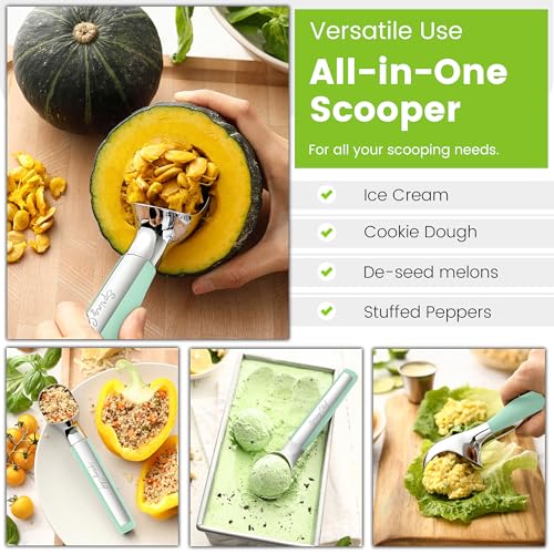 Heavy Duty Metal Ice Cream Scoop with Soft Grip Handle (Mint)