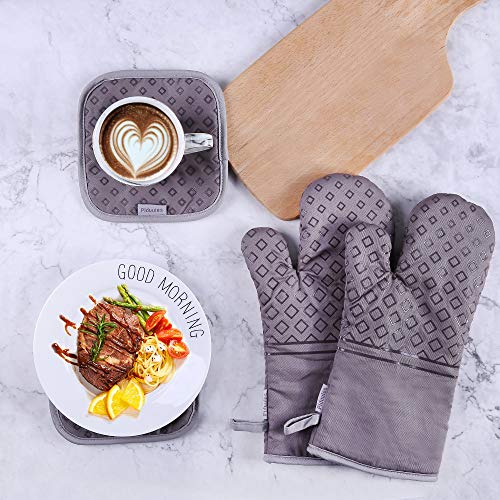 Set of 4 Oven Mitts and Pot Holders (Gray)