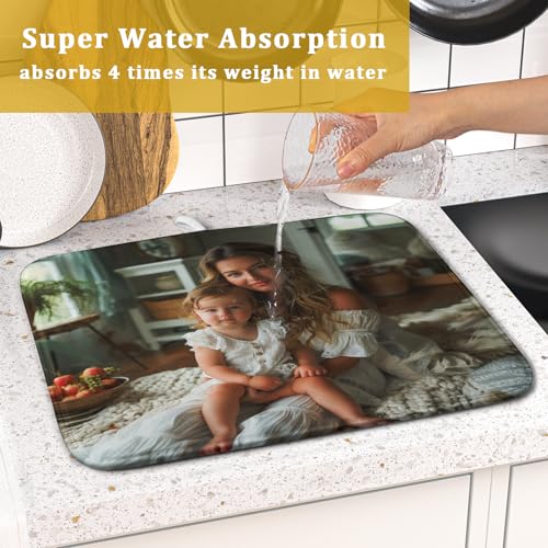 Custom Dish Drying Mat Customized Drainer Pad with Image Logo Text 16x18 Inch Personalized Absorbent Dish Dry Pad for Kitchen Counter Sink (Custom / 16x18 inch)