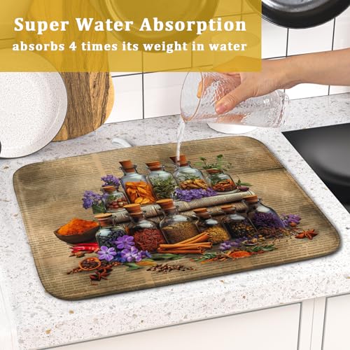 Vintage Kitchen Dish Drying Mat (Natural Materials Brown / 18" x 16")
