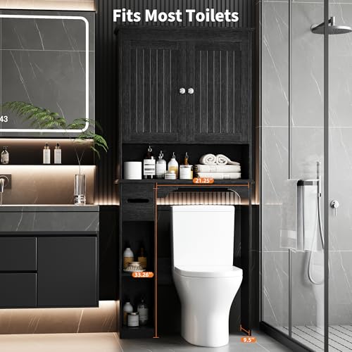 23.6 Inches Wide Toilet Rack with Over The Toilet Storage Cabinet (Black 30"w)