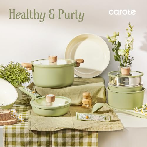 25pcs Ceramic Cookware Sets (Green / 25 Piece)