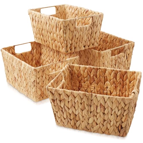 Set of 4 Water Hyacinth Storage Baskets with Handles (Natural - Hyacinth)