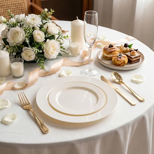 102 Pcs Ivory Plastic Plates (102 Pieces / Ivory)