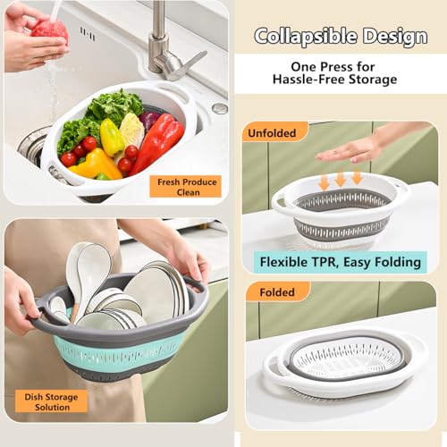 2 Pack Collapsible Silicone Colander Strainer (4L+4L / White and Blue)