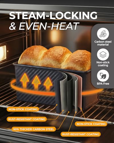 3 Piece Pullman Loaf Pan with Lid (Classic Black / 2.2LB+1LB+0.5LB)