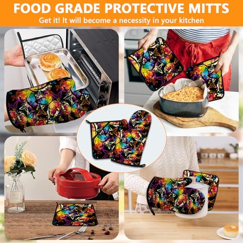 Colorful Butterfly Oven Mitts and Pot Holders Sets 4Pcs (Colorful Butterfly)