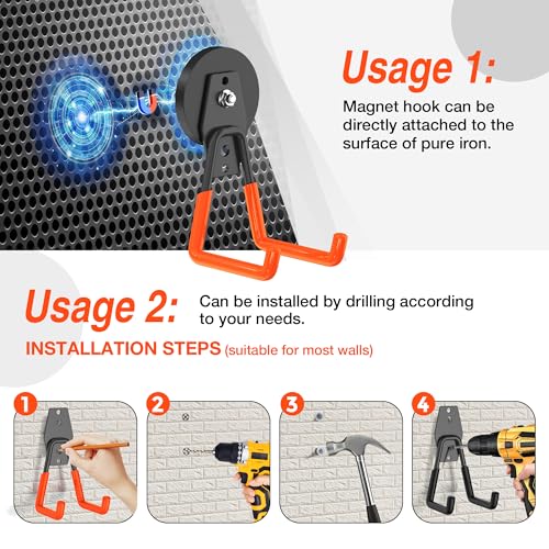 3Pcs Large Magnetic Hooks Heavy Duty for Garage (2.6" Magnet-3 Pack-Orange)