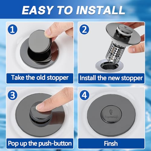 Bathroom Sink Drain Strainer (Black-2pcs)