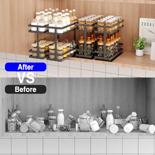 4 Pack Pull Out Spice Rack Organizer for Cabinet (Black(Metal))
