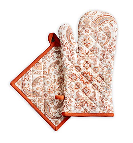 100% Cotton Oven Mitt & Pot Holder Set (059 - Cachemire / 7.5" x 13" & 8" x 8" (Oven Mitt & Pot Holder))