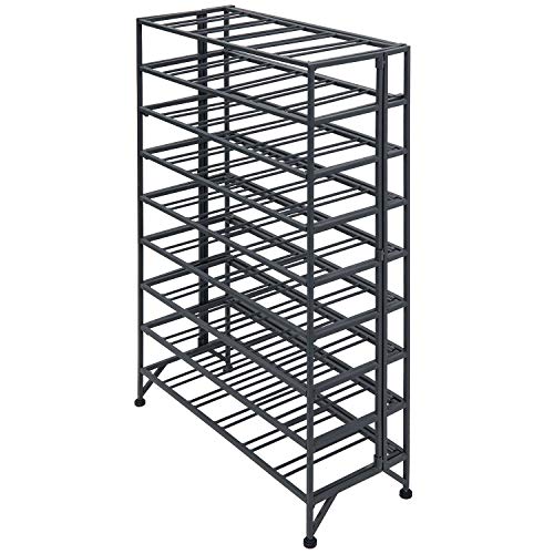 Gray Metal Wine Rack Floor Stand 9 Tier Bottle Storage Shelf (Grey)