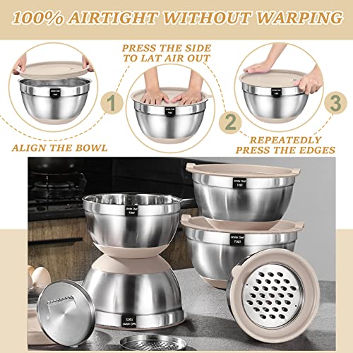 Mixing Bowls with Airtight Lids Set (Khaki)