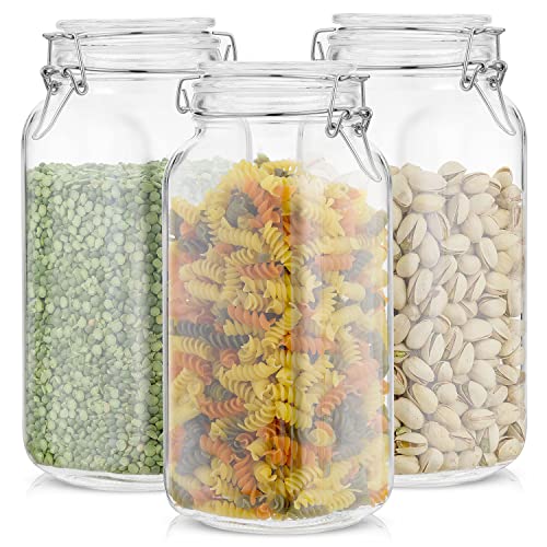 Airtight Glass Jars with Lids Set of 3. 78oz Glass Jar with Lid and 6 Silicone Seals! Large Glass Food Storage Containers. Square Mason Jar