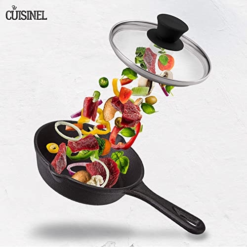 Glass Lid - 6"-inch/15.24-cm/158mm - Compatible with Lodge - Fully Assembled Tempered Replacement Cover - Oven Safe for Skillets Pots Pans - For Any Cookware: Cast Iron, Stainless, Non-Stick (6" Round / Black Knob)