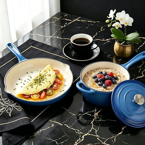 Enameled Cast Iron Cookware Set (Blue A)