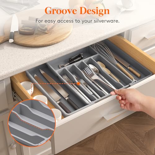 Extra Large Silverware Drawer Organizer (Gray / XL Deep (13-22''W x 16.7''D))
