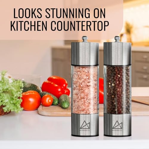 Salt and Pepper Grinder Set Manual 2 Pack (Stainless Steel)