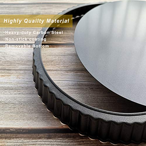11 & 9 Inch Round Tart Pans with 2Pcs 4'' Mini Pans. Removable Bottom ((11+9+4) IN)