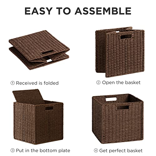 3 Pack Wicker Basket (Cube-3pack 11"×11"×10.5" / Dark Brown)