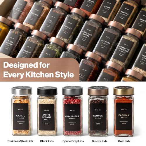Glass Spice Jars with Label (Champagne Bronze Stainless Steel Lid)