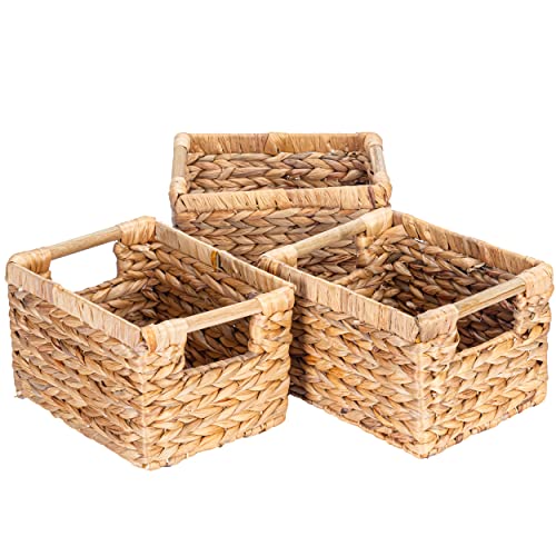 Small Wicker Baskets for Organizing Bathroom (Water Hyacinth / 3-Pack Small (10"L x 7.5"W x 6.3"H))