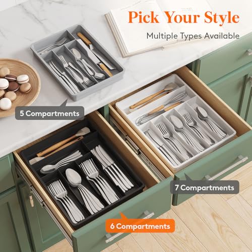 Silverware Drawer Organizer Tray (Black / 12.3 x 16 inch (6 Slots))
